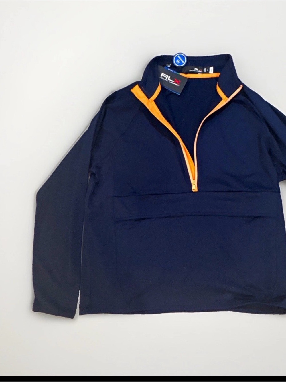 Ralph Lauren Navy golf or sport Pullover with Orange Zip Trim NWT